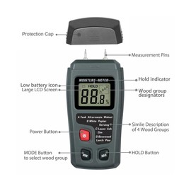 QUMOX Digital Wood Moisture Meter for Firewood, Small Handheld Wood Moisture Detector for Firewood Moisture Meter Humidity Detector for Cordwood, Furniture, Floor, Wood Humidity Measuring