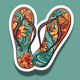 Curling Picket Designs Hawaiian Flip Flops Beach 3" (Set of 2) Vinyl Laminated Sticker Decal