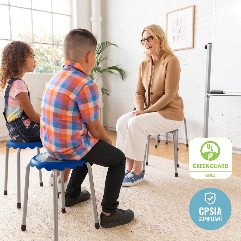 ECR4Kids Daisy Stackable Stool Set, Flexible Seating, Blue, 8-Piece