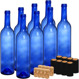 DEAYOU 8 Pack 750ml Bordeaux Wine Bottles, Glass Clear Bottles with 8 Corks and 8 PVC Shrink Capsules, Flat-Bottomed Empty Bottle for Claret, Liquor, Champagne, Juice, Beverages, Decors, Cobalt Blue