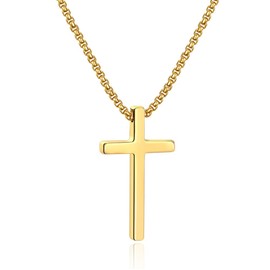 Ursteel Cross Chain for Men, Gold Plated Cross Chain Stainless Steel Gold Cross Necklace Men 30 Inch, Confirmation Gifts