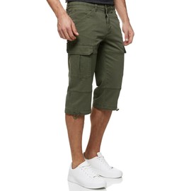 Indicode Men's INStevie 3/4 Cargo Shorts with 6 Pockets | Men's Cotton Shorts, Army
