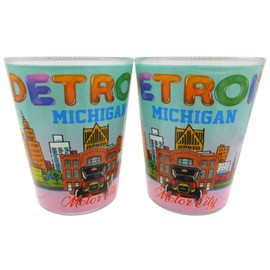 Detroit Shot Glass Set with Landmarks Michigan Travel Souvenir of the Motor City, Pack of 2
