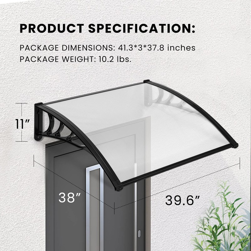 VIVOHOME Polycarbonate Window Door Awning Canopy Transparent with Black Bracket