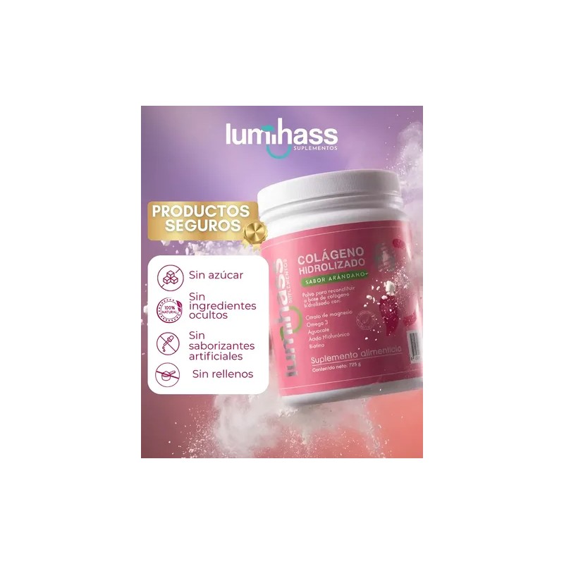 Colágeno Hidrolizado Lumihass Sabor Arándano 725 Porciones Adicionado Omega Aguacate