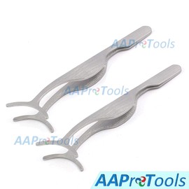 AAProTools Pack of 2 Stainless Steel False Eyelashes Extension Applicator Tool Fish Tail Clip Auxiliary Clip Tweezers Nipper Tool