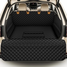 Waterproof SUV Cargo Liner for Dogs - Pu Leather Pet Car Seat Cover Protector with Bumper Flap, Non-Slip Backseat Mat for SUVs, Sedans, Vans Trunk | Easy Clean, Scratch Resistant (Black,Large)
