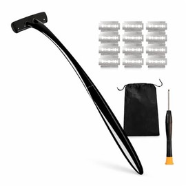 TOAKA Afeitadora de espalda para hombre con mango largo plegable de 45,4 cm (17,9"), ergonómica, para uso doméstico, con cuchillas de seguridad reemplazables, para uso en seco y húmedo, 13 cuchillas.
