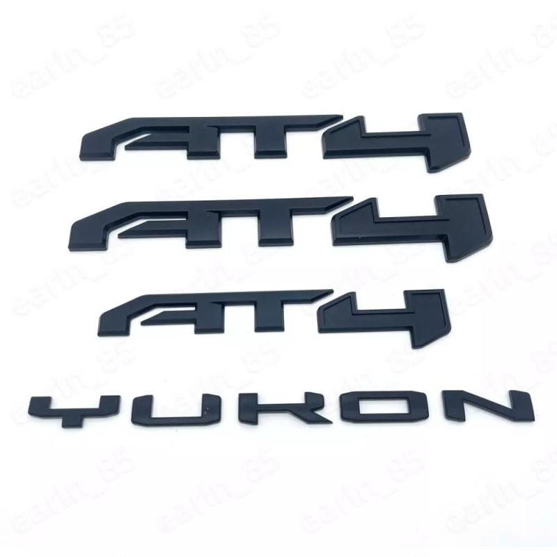 GMC 4PCS AT4 Yukon Matte Black Door Tailgate Emblem Fit