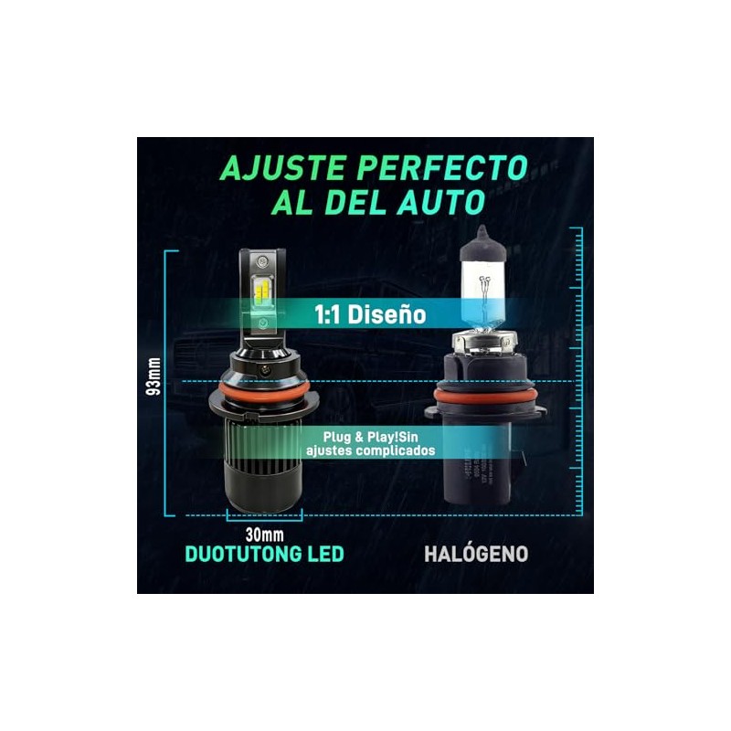 Focos LED 9007 HB5 para Auto, 30000LM 200W 6000K 600%