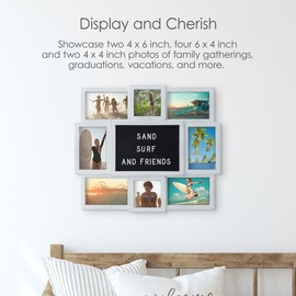 MELANNCO Customizable Letterboard 8-Opening Photo Collage, 19 x 17 inch, Distressed White