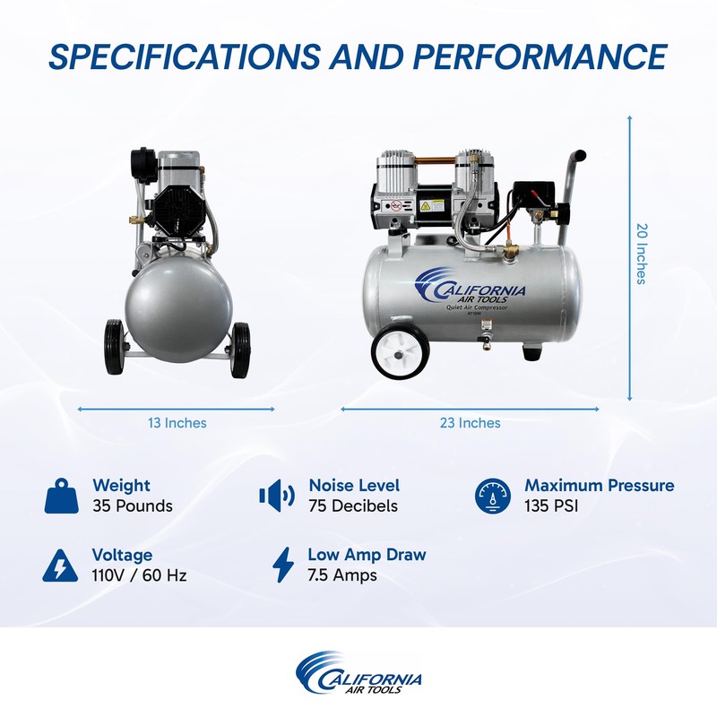 California Air Tools CAT-4710W 1.0 HP Quiet, Oil-Free Air Compressor