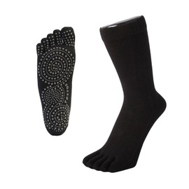 TOETOE - YOGA&PILATES - Anti-Slip Sole Mid-Calf Toe Socks (UK 9-11.5 | EU 44-47, Black)