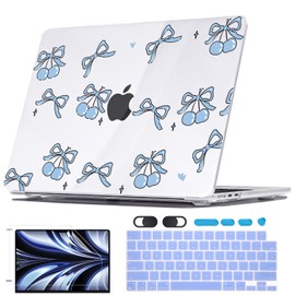 Seanai Case Compatible with MacBook Air 13.6 inch 2025 2024 2023 2022 M3 M2 M4 A3240 A3113 A2681 Liquid Retina Display, Printed Plastic Hard Shell Case Keyboard Cover Screen Film, Bow Cherry Blue