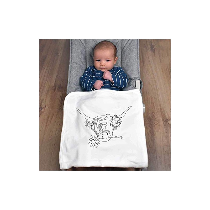 Azeeda 'Highland Cow With Flower' Cotton Baby Blanket/Shawl (BY00009188)