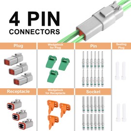 JRready ST6114 DT Connector 4 Pin with 14-16AWG Solid Terminals, 3 Sets