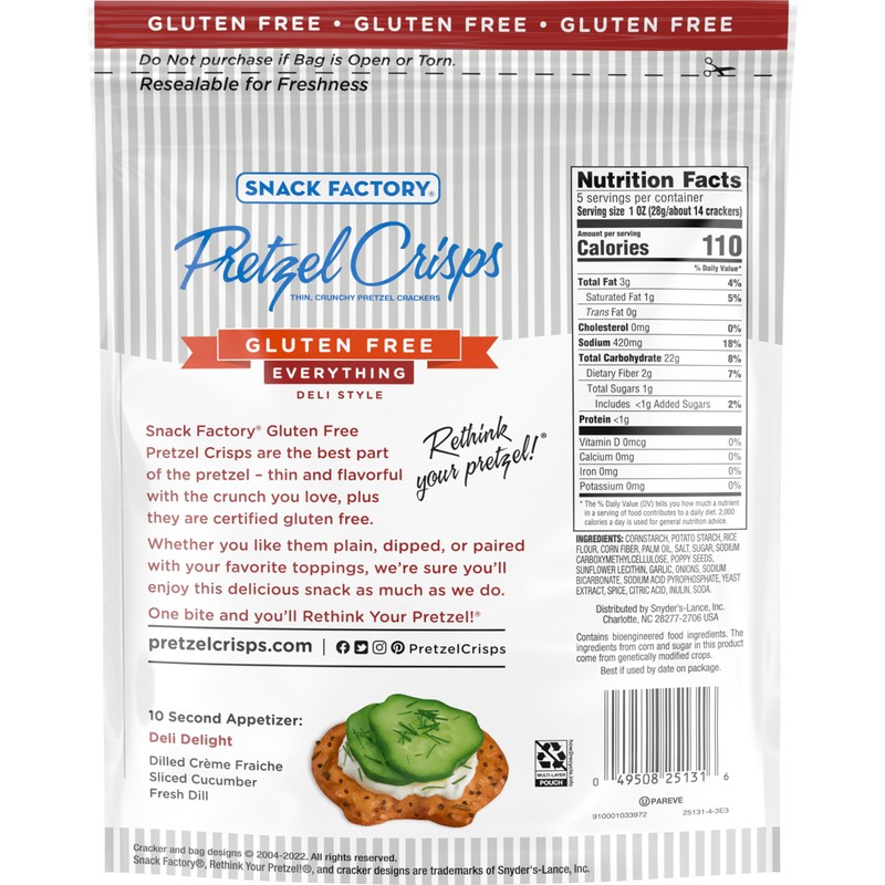 Snack Factory Pretzel Crisps, Gluten Free Everything Flavor, 5 Oz