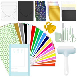Zinueen Starter Kit for Cricut Joy - Extra Bundle for Beginners with 17 Colours 12 x 5.5 Inch Smart Vinyl Permanent, 3 Transfer Film, Insert Cards Set, Basic Tools Kit, Roller Making Bundle