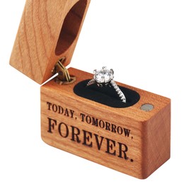 Yookin Wooden Ring Box Portable Ring Box Wood Ring Case Engagement, Proposals,Wedding Ceremony Jewelry Display Ring Box(Cherry)