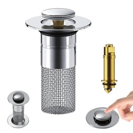 Pop Up Bathroom Sink Drain Strainer Hair Catcher, Sink Drain Stopper with Removable Stainless Steel Filter Basket, for US Universal Bathroom Kitchen Basin Sink Stopper Replacement