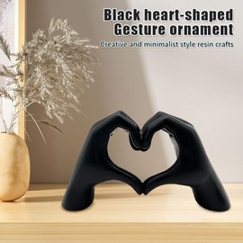 JOAASU Hand Love Gesture Sculpture, 13x7.5cm Hand Love Statue, Heart Gesture Sculpture, Loved Finger Modern Statue for Home Living Room Office Wedding Party Desktop Ornament (Black)