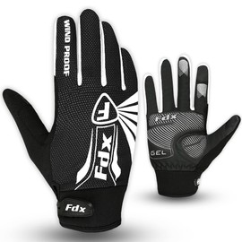 FDX Full Finger Winter Cycling Gloves, Thermal Warm, Water Resistant, Windproof, Anti- Shocking Gel Padded Palms, Touchscreen, Breathable Anti-Slip Men Women MTB, Racing, Riding, Running, (White S)