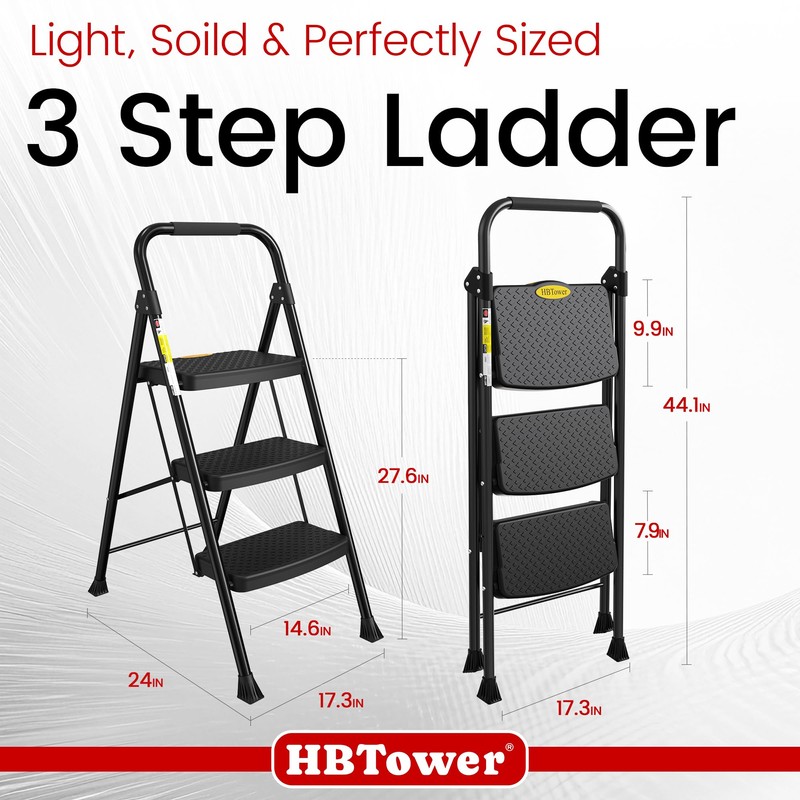 HBtower Step Ladder Sturdy, Heavy Duty Step Stool for Adults,