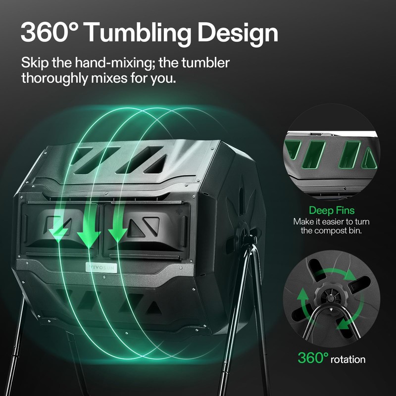 VIVOSUN Outdoor Tumbling Composter Dual Rotating Batch Compost Bin, 43