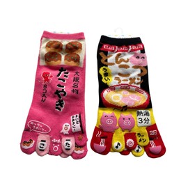 [Mode Select] Women's 5 Toe Socks, Characters, 2 Pairs Set, Thin, Summer, Ankle-Length, Takoyaki, Egg Kake Rice, 5 Toe Socks, Cute, 2 Patterns, Set of 2 Pairs, Black, Pink, Yellow, Orange, Red