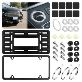 No Drill Front License Plate Bracket Kit,Practical Front License Plate Mount with Thread Includes Licenses Plates Frames/Decorative Ring,2 Drill Fronts Licenses Plates Holder