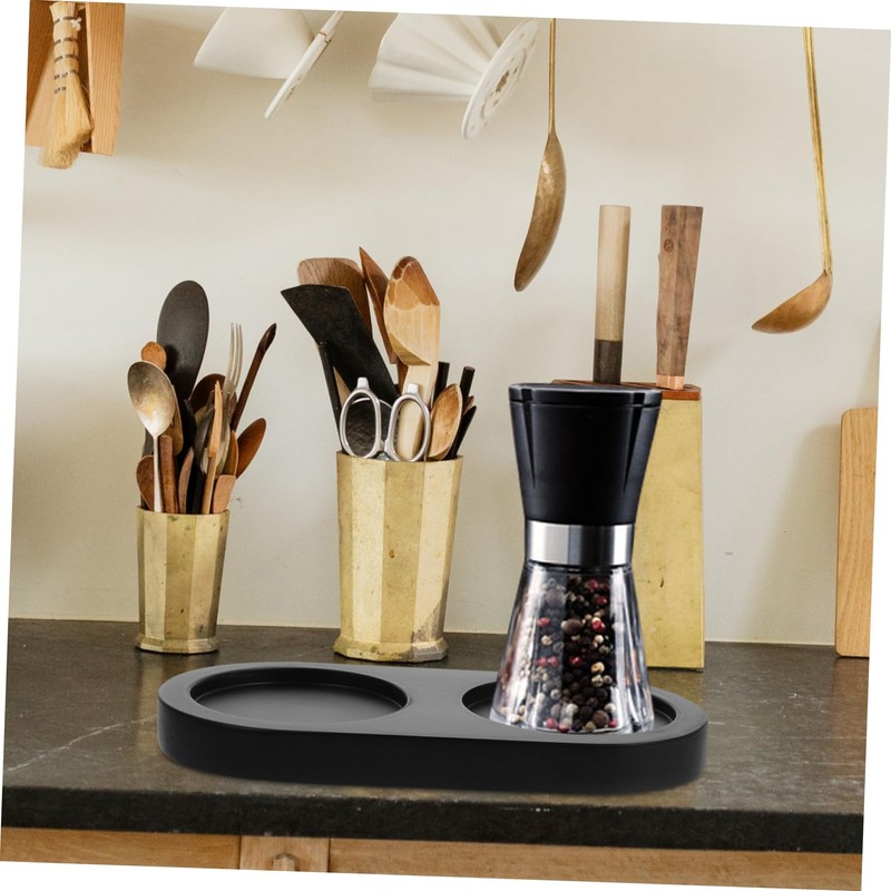 Alipis Black Wooden Salt and Pepper Mill Tray, Pepper Mill