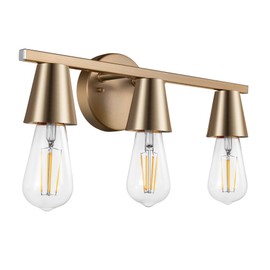 CRAFTRONOS 3-Light Modern Brass Wall Sconces Lighting with Metal Shade, Matte Gold Vanity Light Over Mirror, Rustic Industrial Bathroom Light Fixtures for Living Room Hallway Kitchen Porch E26 Base