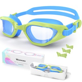 Vegemono Kids Swim Goggles in Candy Dual-Tone, Adjustable Nose Pads & Soft Silicone for Leak-proof Fit Across Ages(6-14), Clear Wide Vision & Anti-Fog &Anti-UV, With Fashion Hard Protective Case