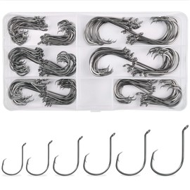 Octopus Circle Fishing Hooks Set - 160pcs 2X Strong Offset Bass Fish Hooks High Carbon Steel Trout Hooks for Saltwater Freshwater Fishing