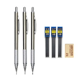 0.3 0.5 0.7 0.9 1.3 2.0mm Mechanical Pencil Set Full Metal Art Drawing Painting Automatic Pencil with Leads Office School Supplies (0.5 0.7 0.9mm Pencil)