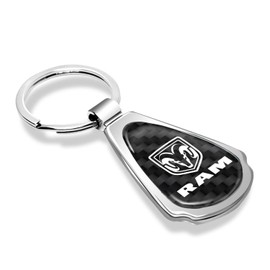 iPick Image Compatible with RAM Logo Real Black Carbon Fiber Chrome Metal Teardrop Key Chain Key-Ring