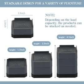 Bed Risers 1.5in, 2.8in, 4.1in Heavy Duty Furniture Risers – Stackable Bed Lifts for Bed, Sofa, Table, Desk, Chair– Non-Slip L-Shaped Design, 4 Pack (Black, Choose Height)