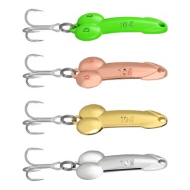4 Pices Fishing Lures Fishing Spoons Treble Hooks Spinning Lures Hard Metal Spinner Baits kit, 3/8oz, Gold, Silver, Rose Gold, Green