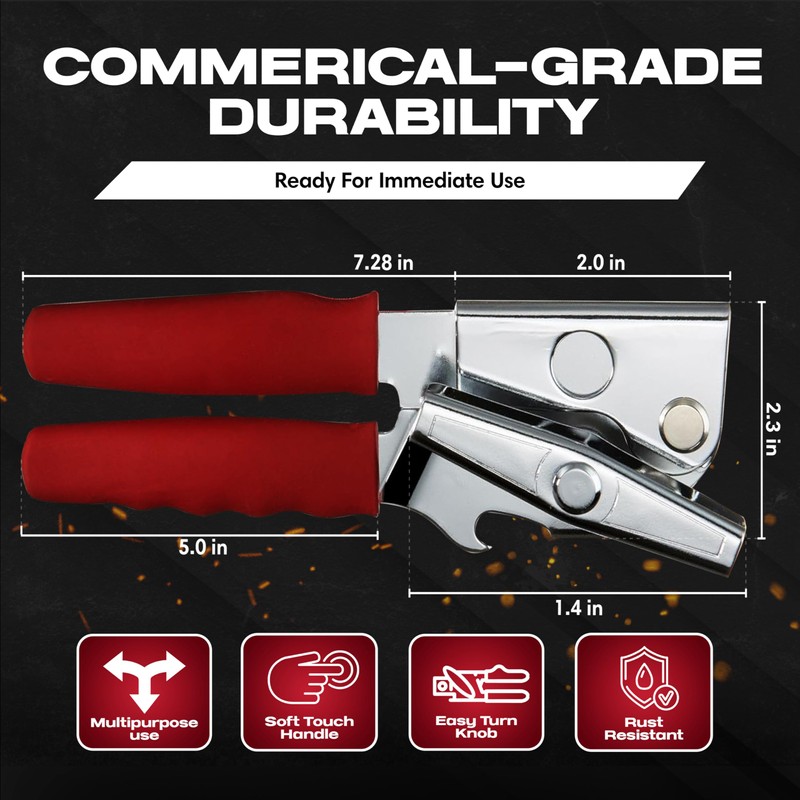 Chef-Master Commercial Can Opener, Multi-Purpose Can-Opener Manual, Easy Turn Anti-slip