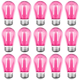 GUILEDUO 15 Pack S14 LED String Light Bulbs, Shatterproof 2 Watt Pink Replacement Bulbs for Outdoor String Light, Waterproof Decorative E26 Base Pink Filament Edison Christmas Light Bulbs, 120V