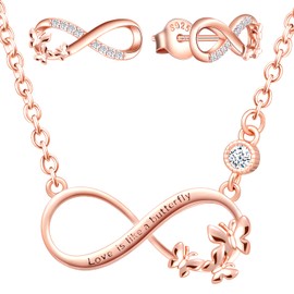 Yumilok Women's 925 Sterling Silver Necklace with Infinity Pendant Love Butterfly Chain Women's Earrings for Women Mother BFF, Zirconia, Cubic Zirconia