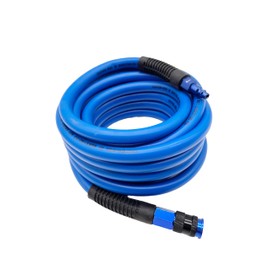 SYXQT Hybrid Air Hose 3/8-Inch x 25FT，Air Compressor Hose 300 PSI Heavy Duty, Lightweight, Kink Resistant, All-Weather Flexibility with 1/4-Inch Industrial Air Fittings and Bend Restrictors,Dark Blue