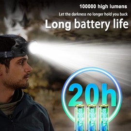 BXE Rechargeable Waterproof LED Headlamp, 100000 Lumen, 4 Modes, USB Rechargeable, IPX4 Waterproof, Suitable for Outdoor Activities