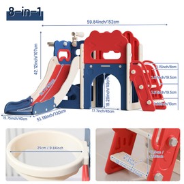 8 in 1 Toddler Slide Playset Indoor Playground,Kids Slide Outdoor Freestanding Climber with Telescope Basketball Hoop Tunnel Storage Space for Preschool