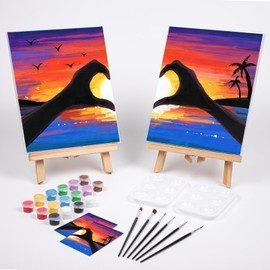 VOCHIC Sip and Paint Kit, Pre Drawn Canvas Couples Paint Party Kit, Paint Art Set with Outline Canvas for Adults Date Night Games Couples Sunset Heart, Valentine's Day, 2 Pack (8 x 10 Inches)