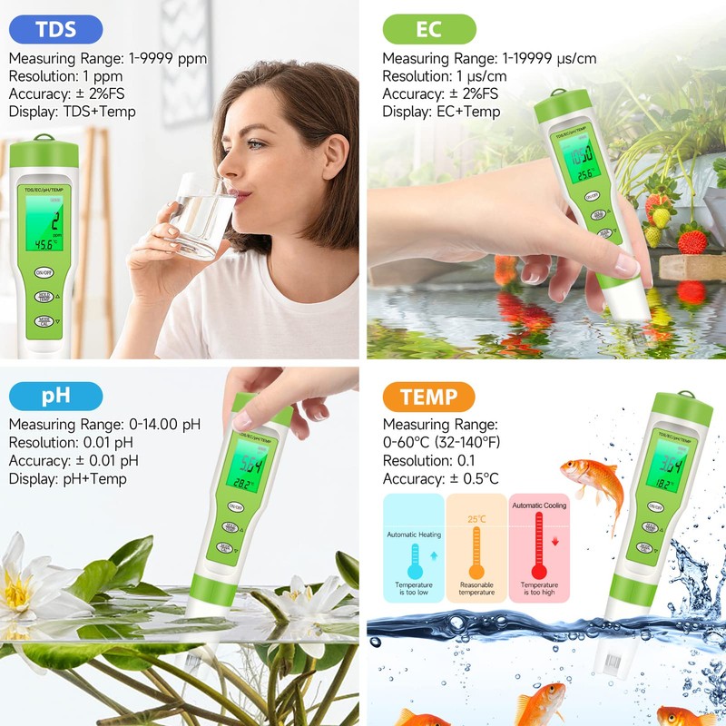 Ehomfy PH Meter PH Value Meter 4 in 1 Pool