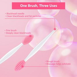 Pore Cleansing Facial Silicone Brush, Double-Sided Lip Brush, Gentle Exfoliation & Clearer Skin Massager Nose Clean Blackhead Removal & Face Scrubber Brushes 10pcs
