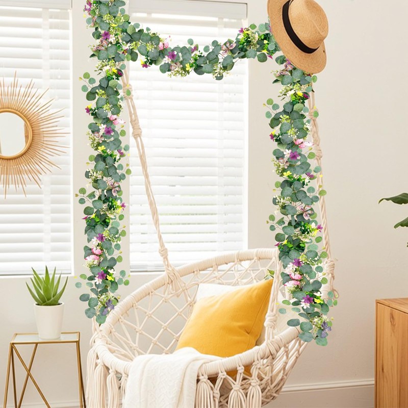 MEIVINES 2PCS Artificial Daisy Garland with 3D Butterfly 5.68FT Fake