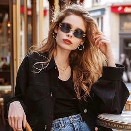 Dollger Rimless Rectangle Sunglasses for Women Men Stylish Hip hop Frameless Designer Hexagon 90s 2000s Shades Wooden Arms Tinted Lens Y2K Square Sun Glasses