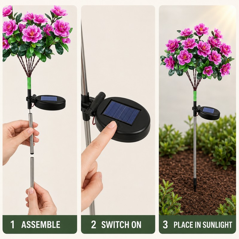 2-Pack Solar Azalea Flower Garden Lights, IP65 Waterproof Outdoor Decorative